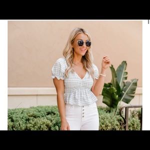 Pink Lily Look Past The Future Sage Smocked Stripe Blouse